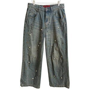 Jaded London Studded Wide Leg Light Blue Denim Jeans